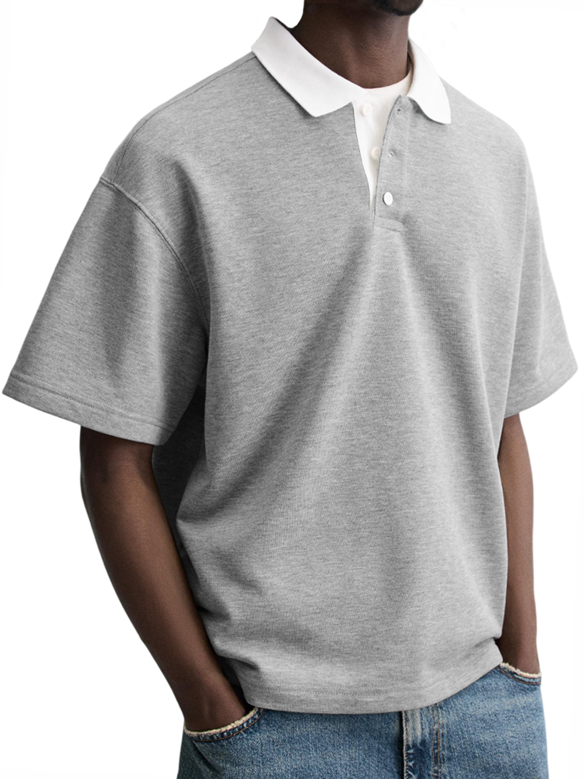 Men's Contrast Collar Everyday Piqué Cotton Casual Button-down Lapel Short-sleeved POLO Shirt