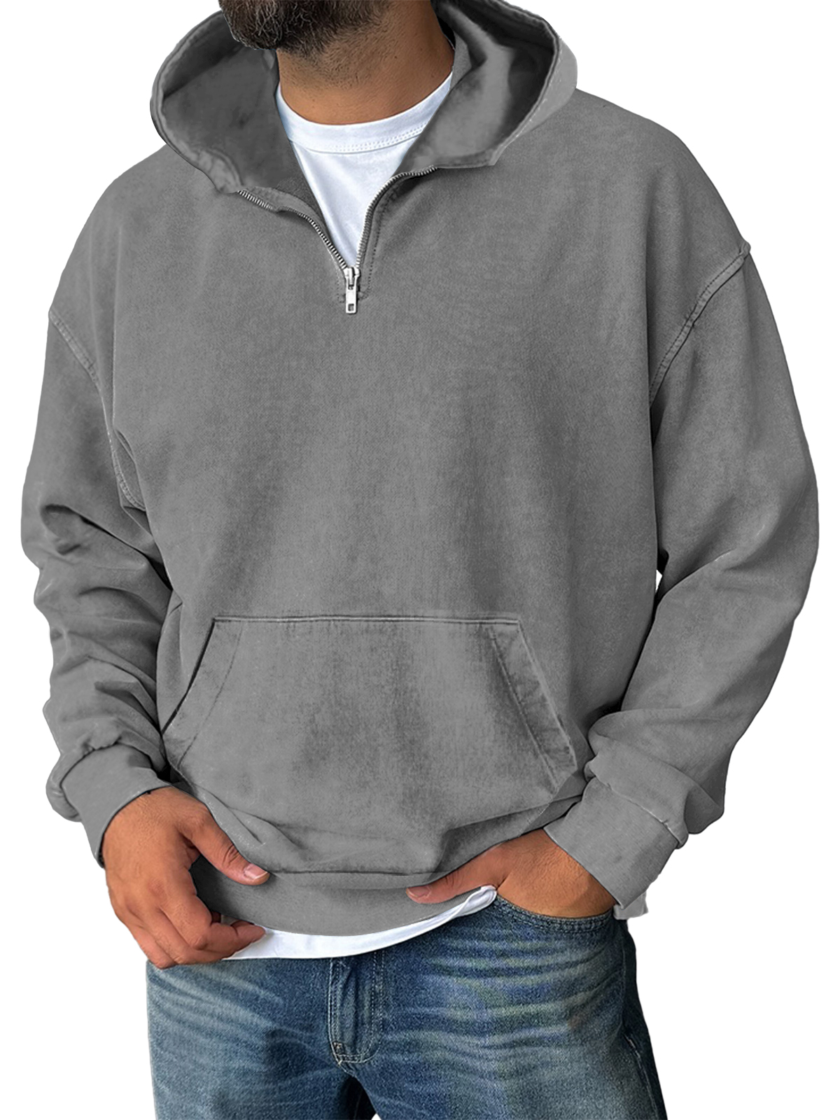 Men's Casual Zipper Pocket Hooded Sweatshirt