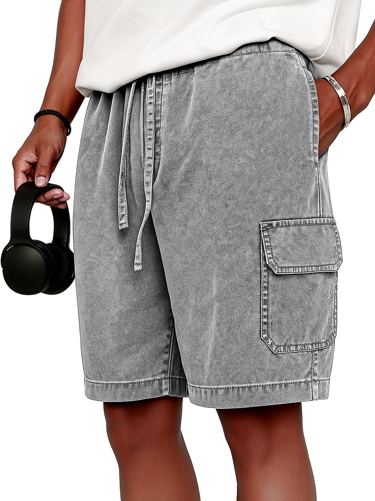 Men's Stylish Vintage Dyed Cargo Lace Up Practical Pockets Casual  Shorts