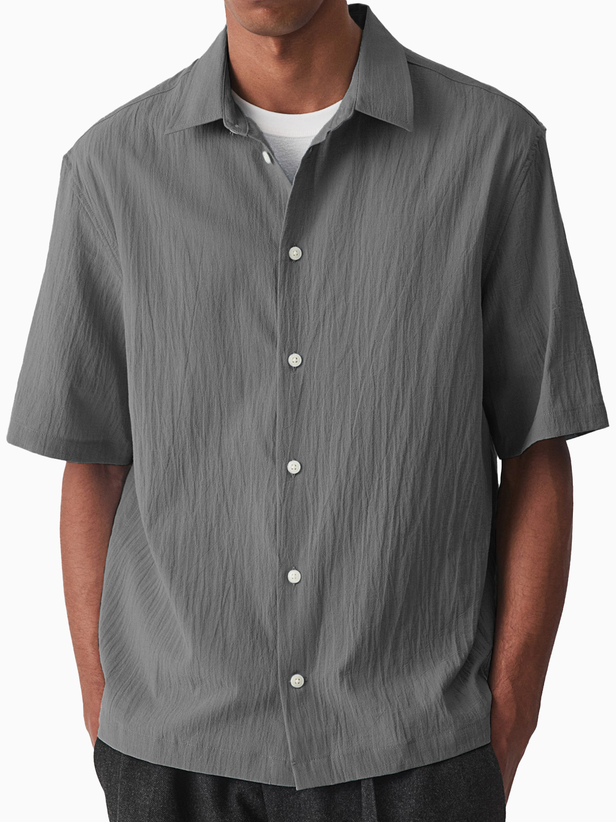 Men's Comfortable Pleated Casual Short-sleeved Basic Shirt