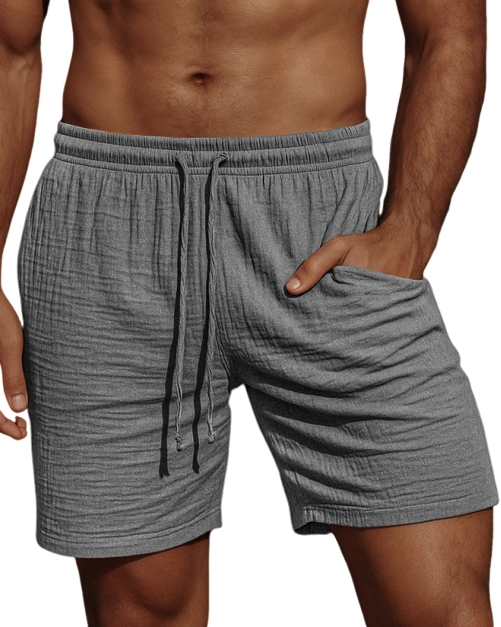 Men's Comfortable Crepe Texture Resort Casual Lace-Up Shorts