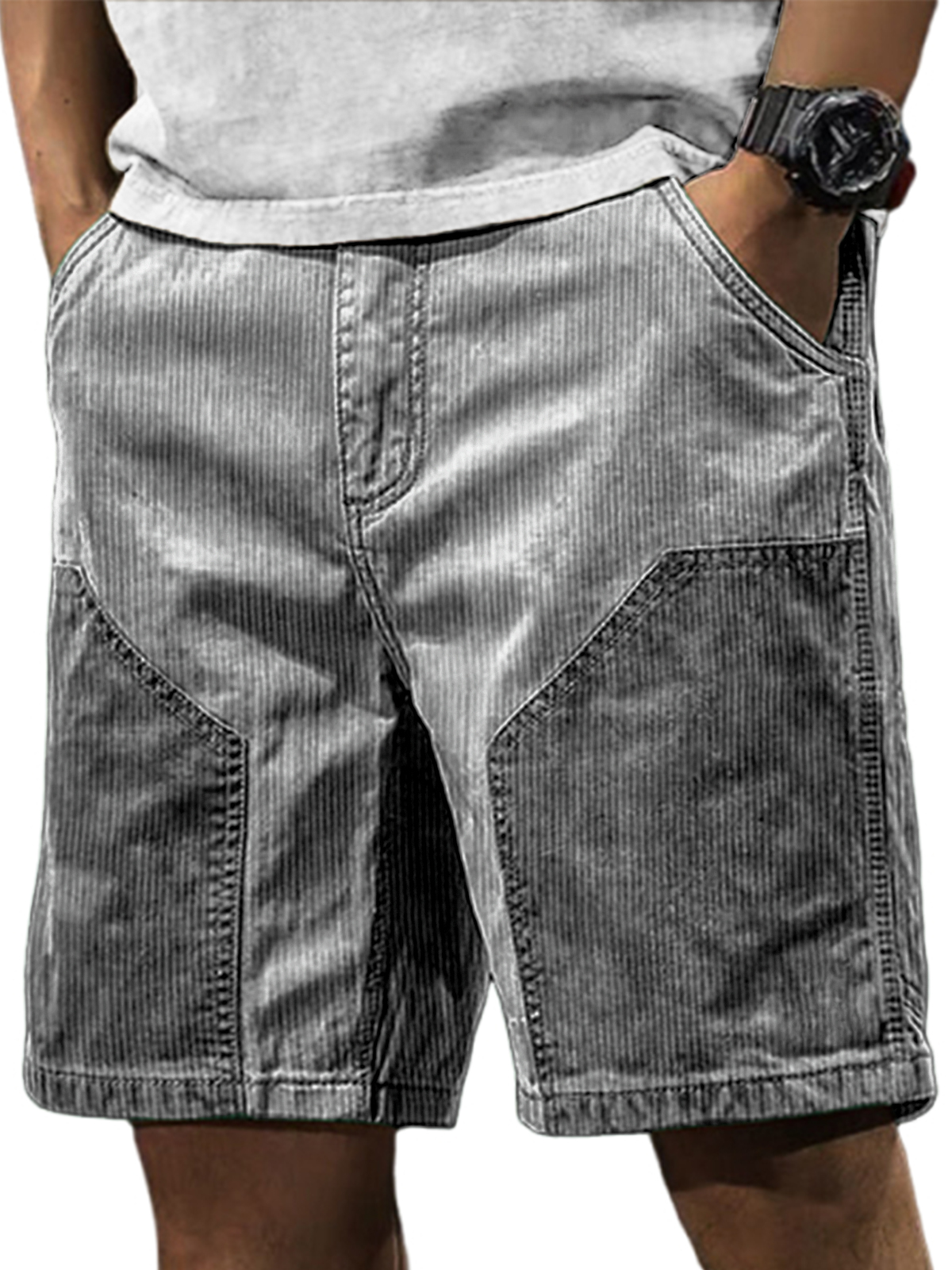 Men's Stylish Retro Corduroy Contrasting Casual Loose Cargo Shorts