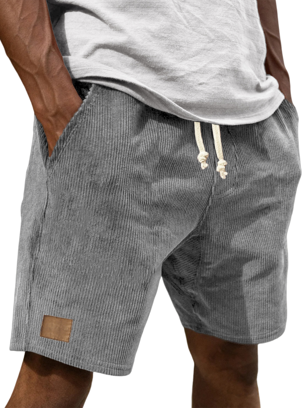 Men's Vintage Embroidered Logo Corduroy Stylish And Loose Casual Everyday Lace-Up Shorts