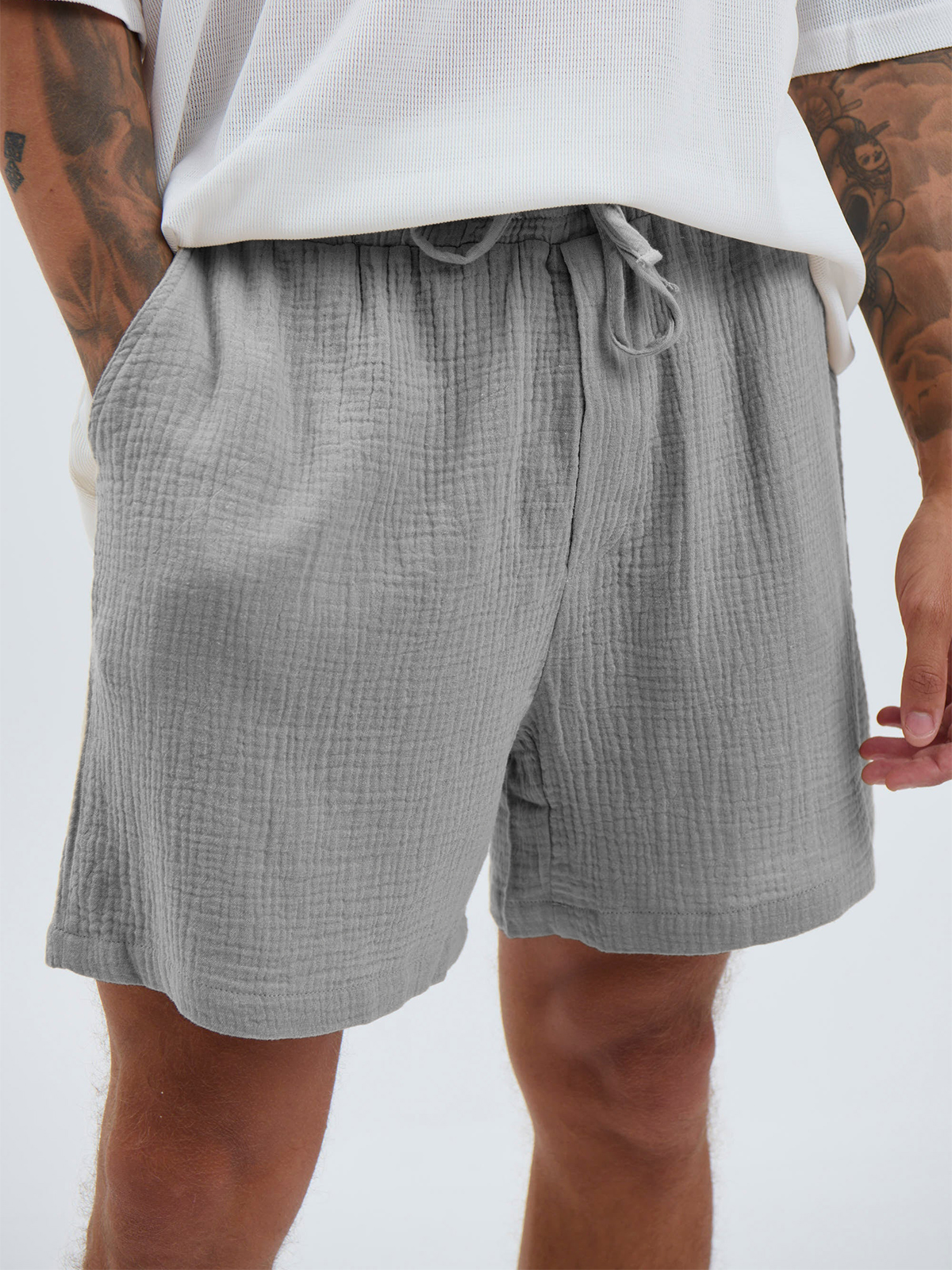 Men's Linen Comfort Vacation Drawstring Elastic Waist Shorts with Side Pockets