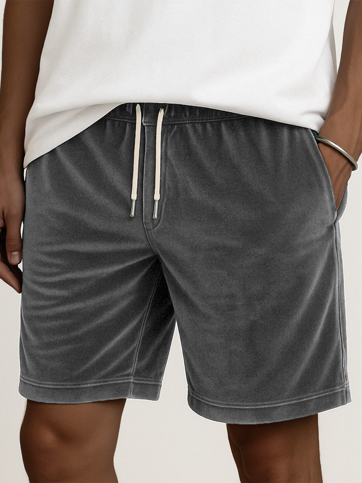 Men's Stylish Velvet Lace-Up Comfort Casual Elastic Waist Stretch Shorts