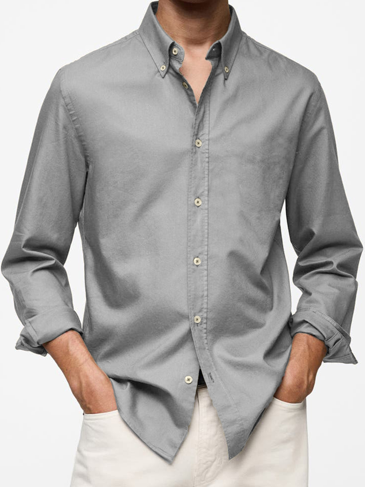 Men's Vintage Cotton Basic Casual Long Sleeve Everyday Lapel Button Shirt