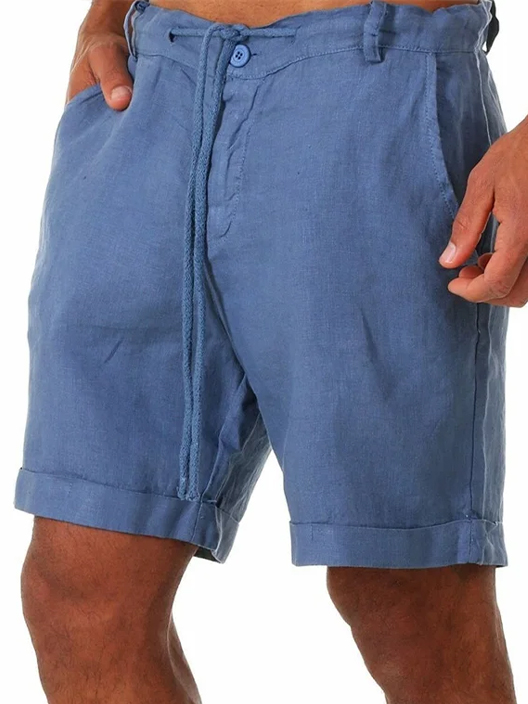 Men's Solid Color Vacation Lace Cotton and Linen Shorts and Casual Pants