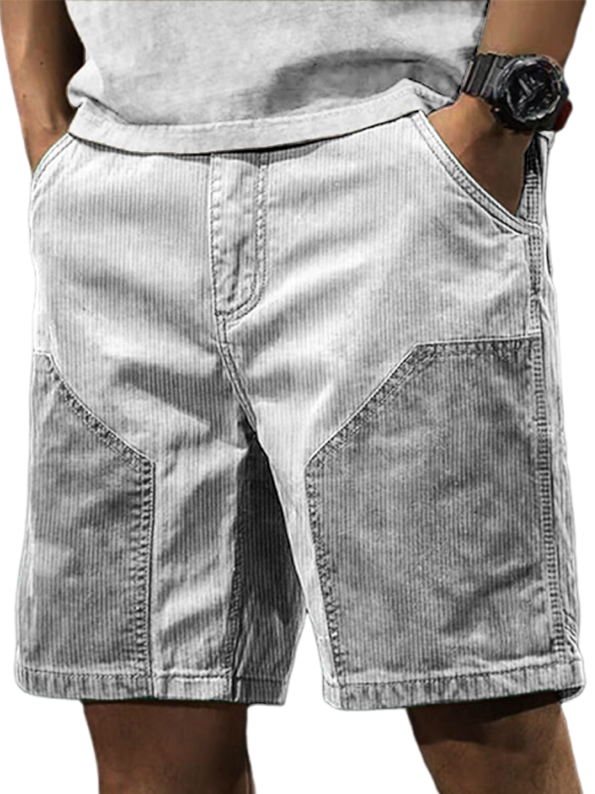 Men's Stylish Retro Corduroy Contrasting Casual Loose Cargo Shorts