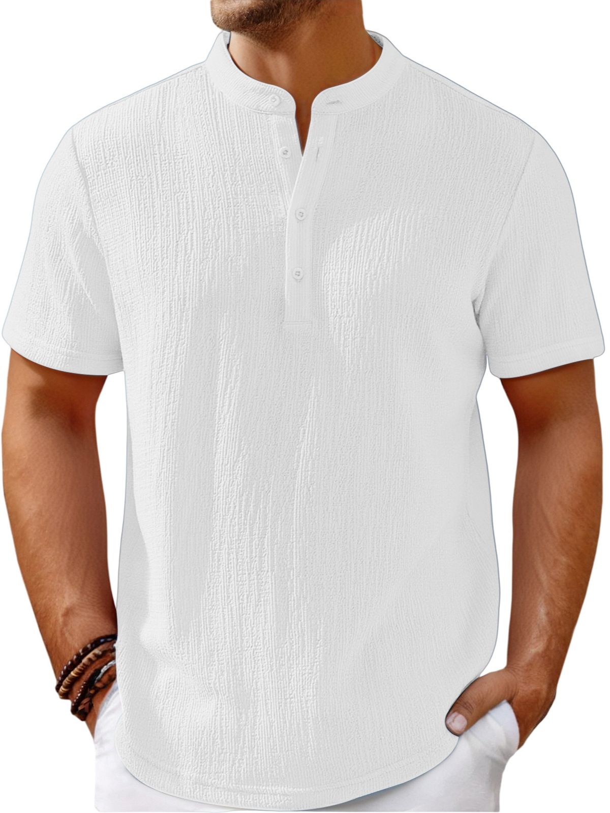 Men's Vintage Cotton and Linen Striped Henley Casual Loose Shirt