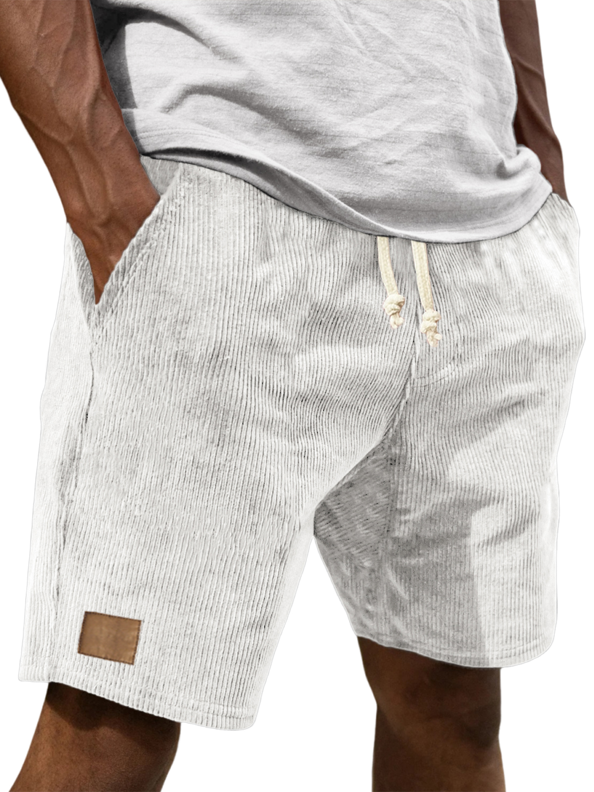 Men's Vintage Embroidered Logo Corduroy Stylish And Loose Casual Everyday Lace-Up Shorts