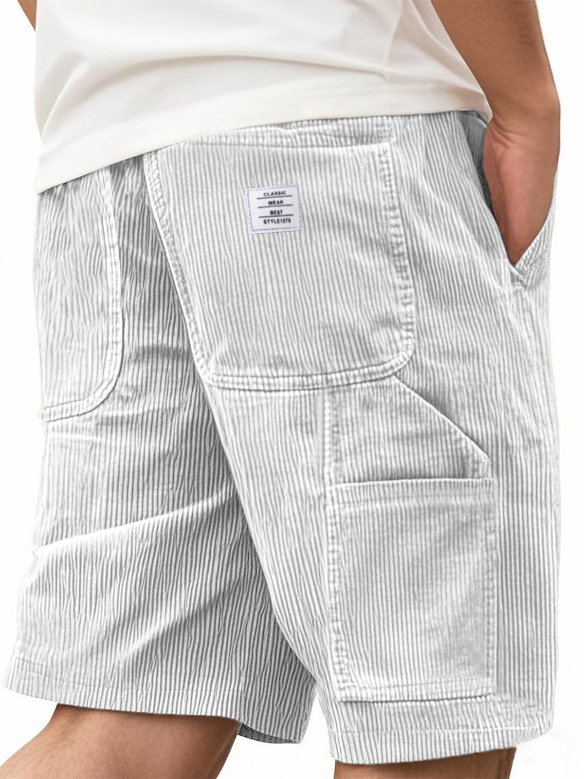 Men's Cargo Practical Multi-Pocket Corduroy With Embroidered Logo Stylish Loose Everyday Shorts