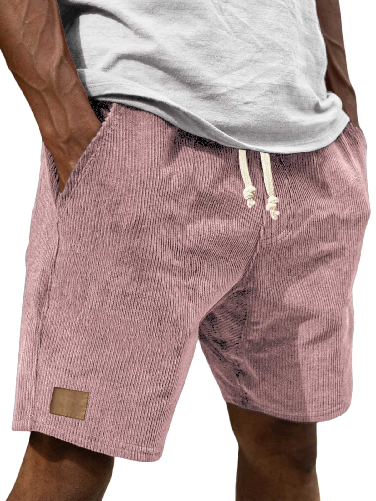 Men's Vintage Embroidered Logo Corduroy Stylish And Loose Casual Everyday Lace-Up Shorts