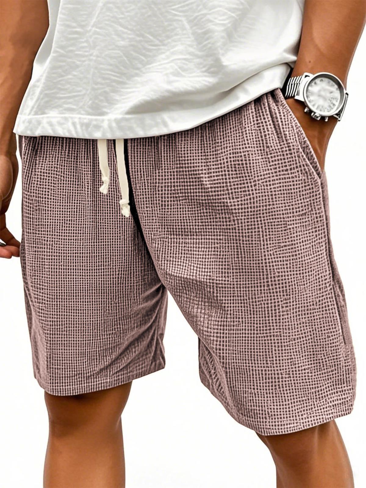 Men's Comfortable Waffle Texture Lace-up Stylish Casual Loose Shorts