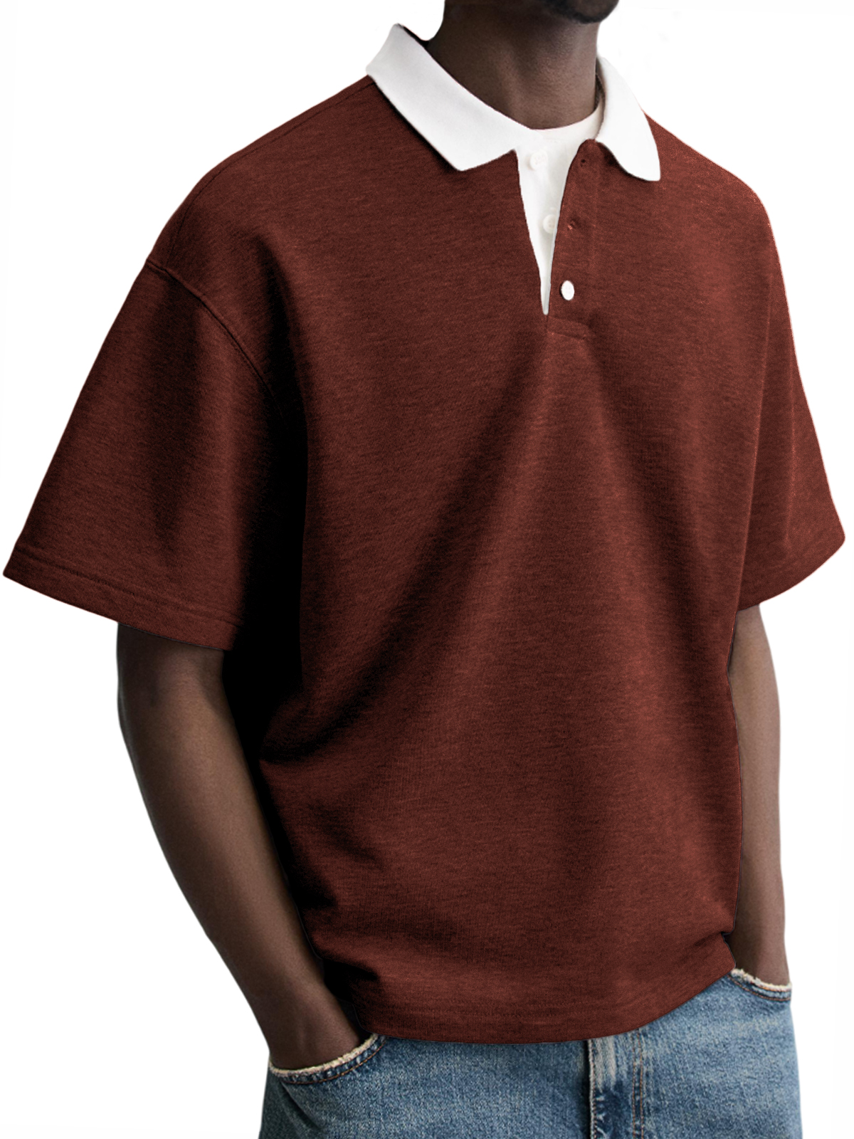 Men's Contrast Collar Everyday Piqué Cotton Casual Button-down Lapel Short-sleeved POLO Shirt