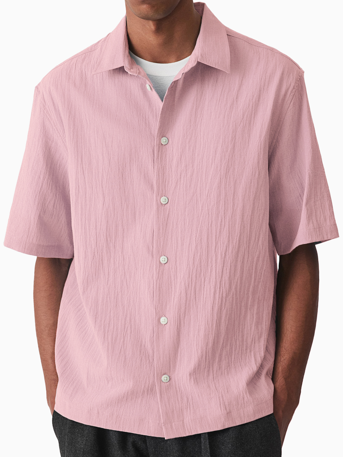 Men's Comfortable Pleated Casual Short-sleeved Basic Shirt