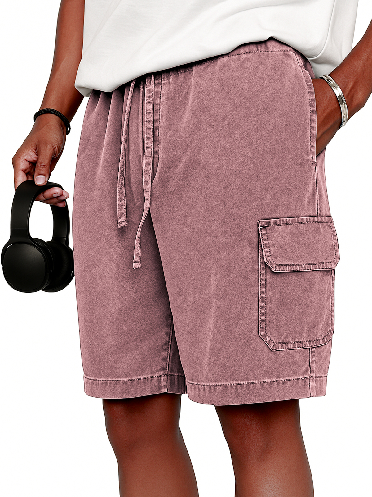 Men's Stylish Vintage Dyed Cargo Lace Up Practical Pockets Casual  Shorts