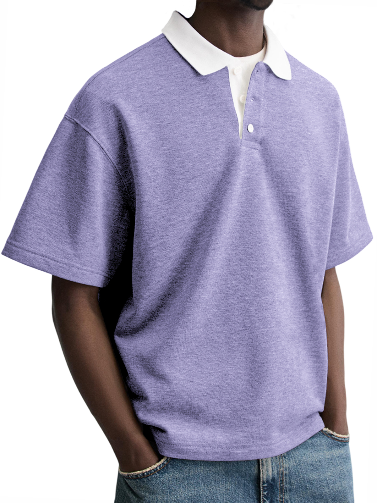 Men's Contrast Collar Everyday Piqué Cotton Casual Button-down Lapel Short-sleeved POLO Shirt