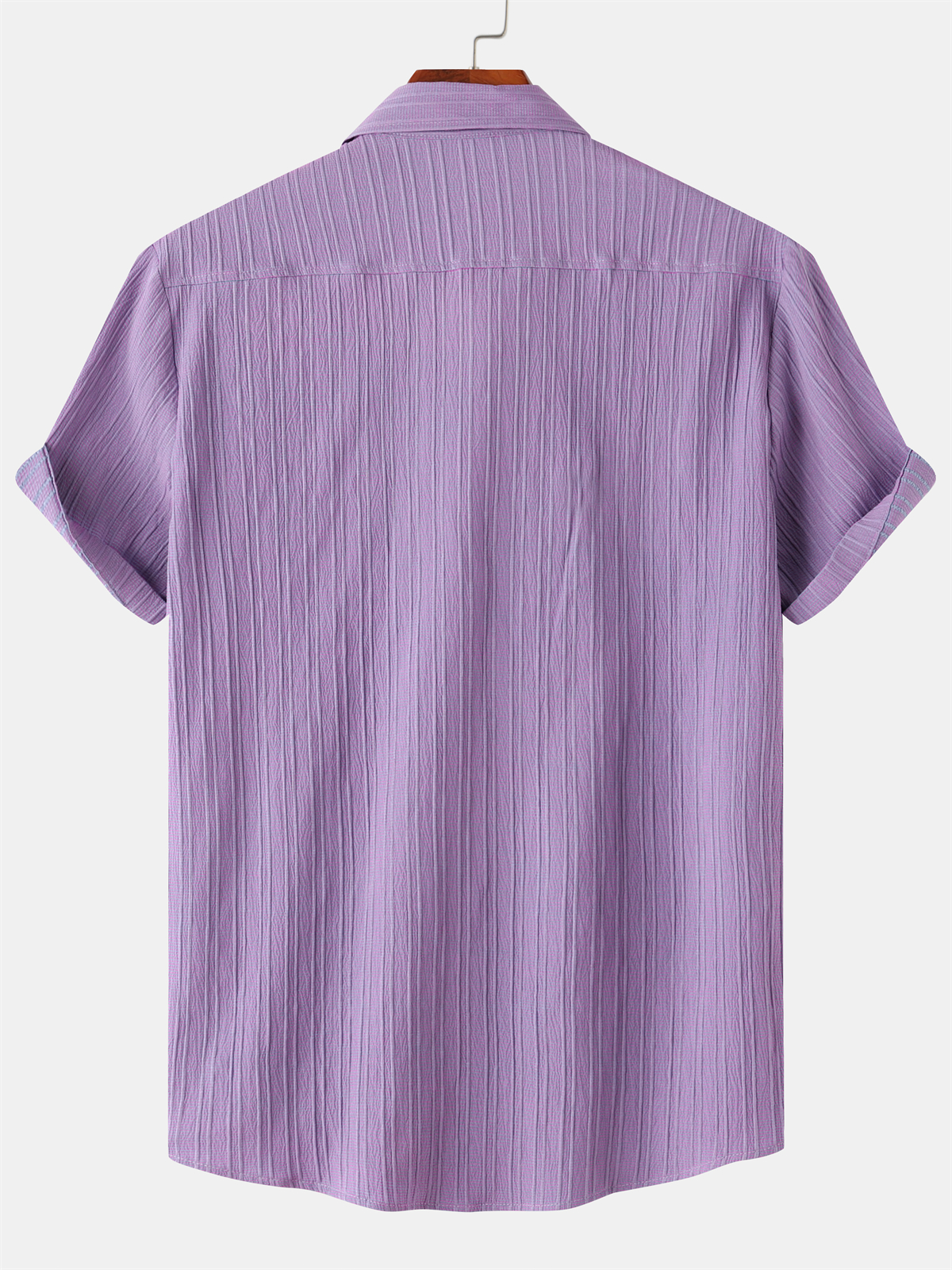 Men's Striped Texture Cotton And Linen Simple Casual Pocket Short-sleeved Shirt