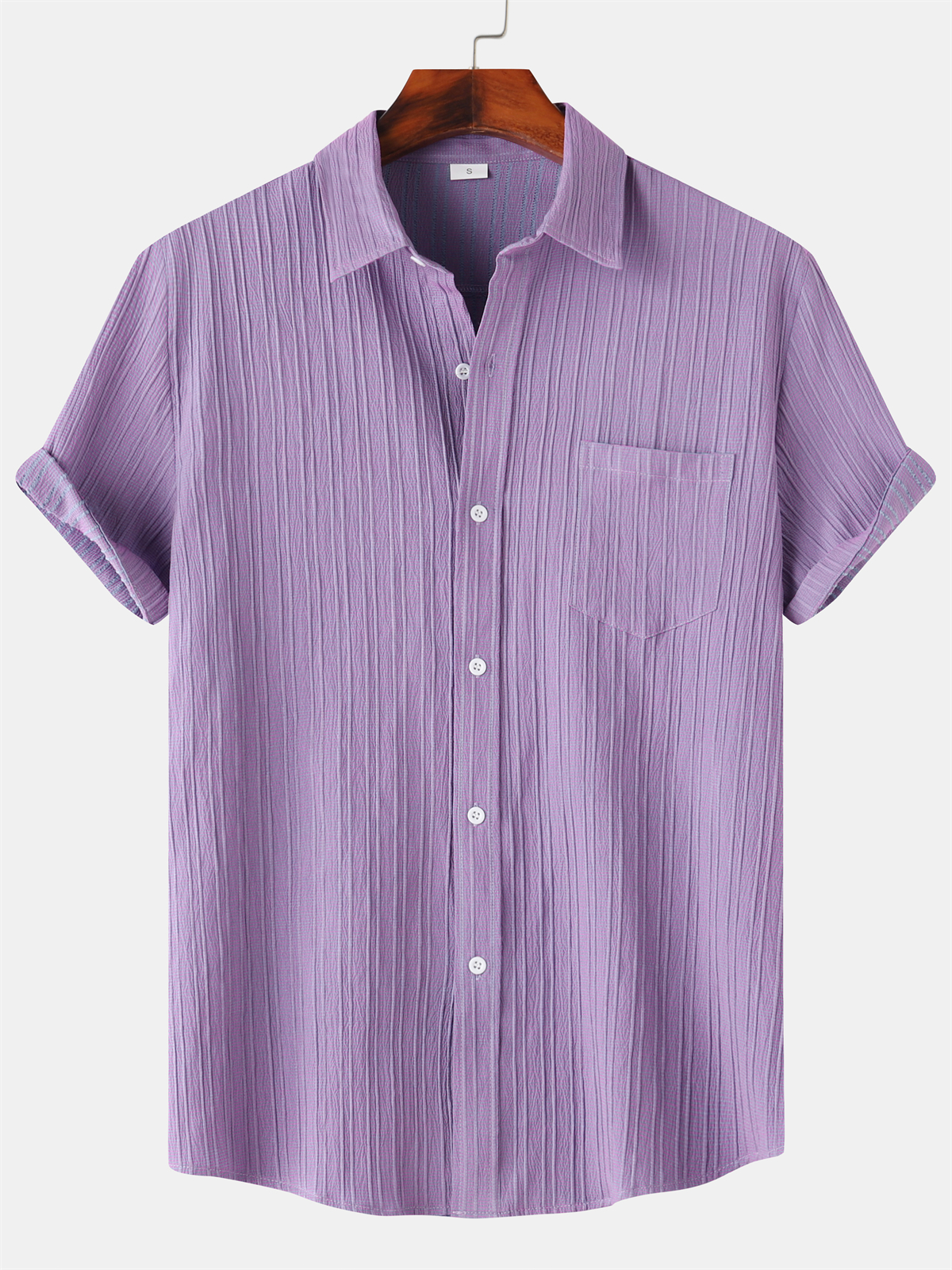Men's Striped Texture Cotton And Linen Simple Casual Pocket Short-sleeved Shirt
