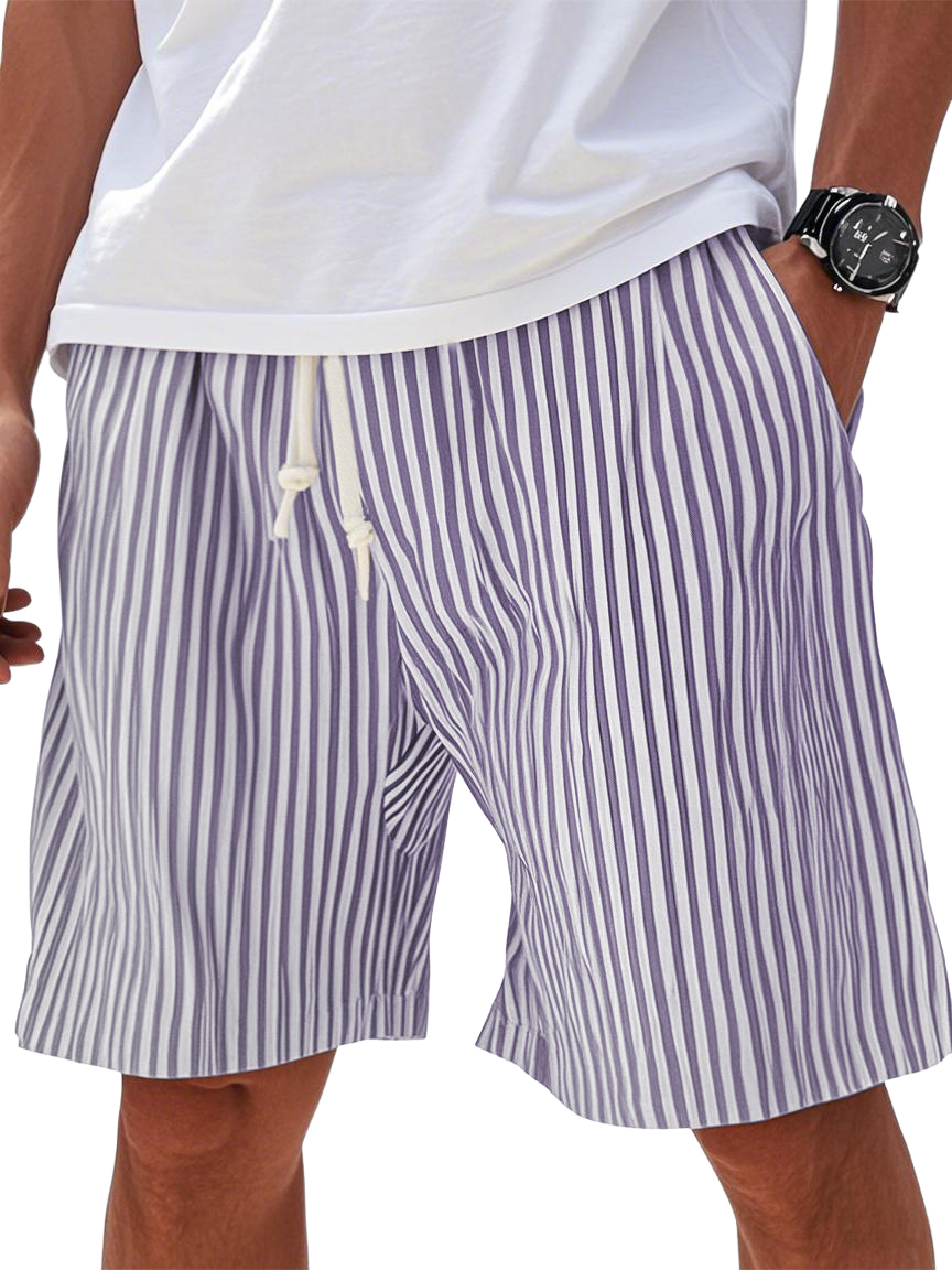 Mens Summer Stripe Pocket Beach Casual Shorts