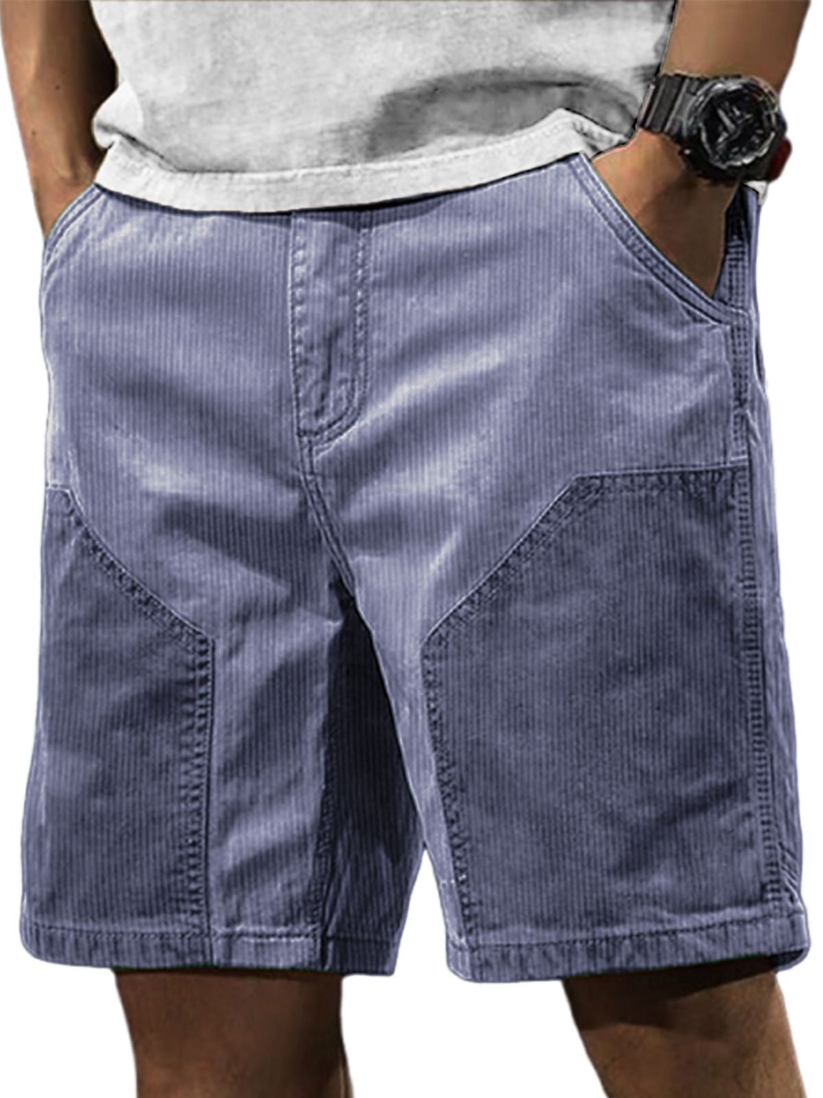 Men's Stylish Retro Corduroy Contrasting Casual Loose Cargo Shorts