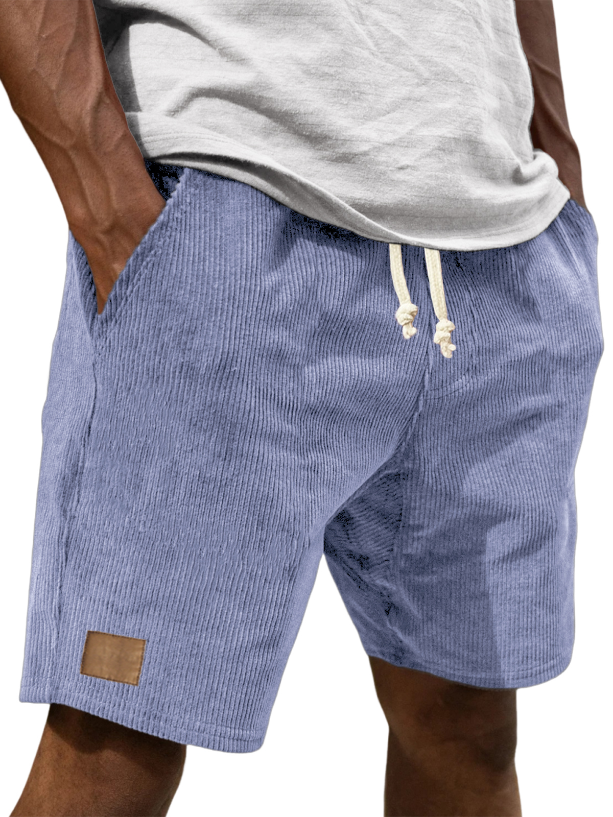 Men's Vintage Embroidered Logo Corduroy Stylish And Loose Casual Everyday Lace-Up Shorts