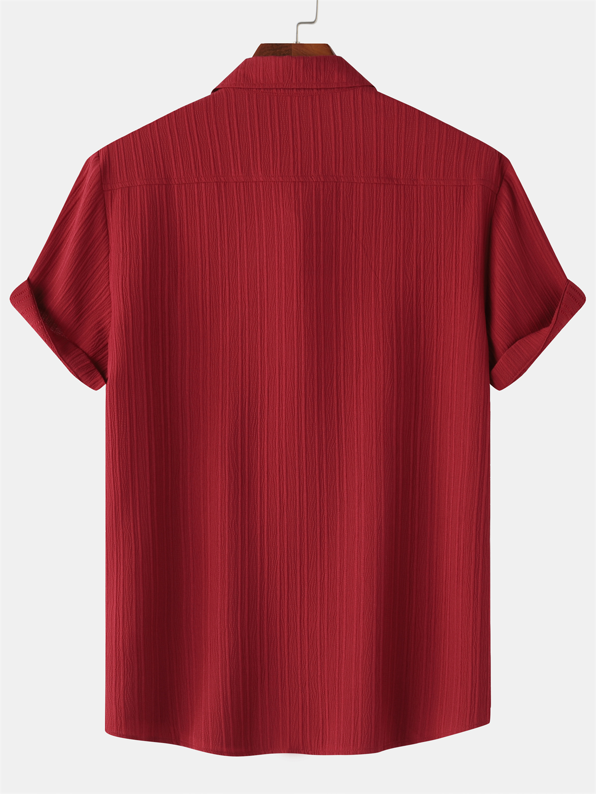 Men's Striped Texture Cotton And Linen Simple Casual Pocket Short-sleeved Shirt