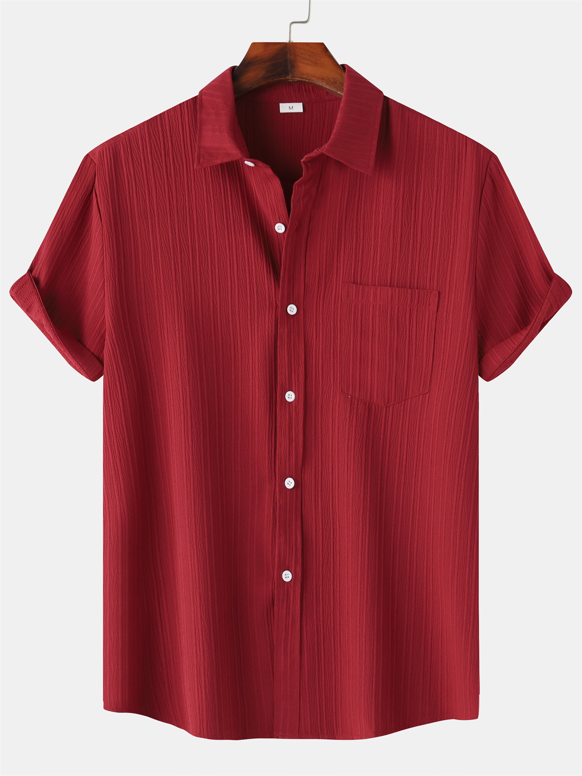 Men's Striped Texture Cotton And Linen Simple Casual Pocket Short-sleeved Shirt