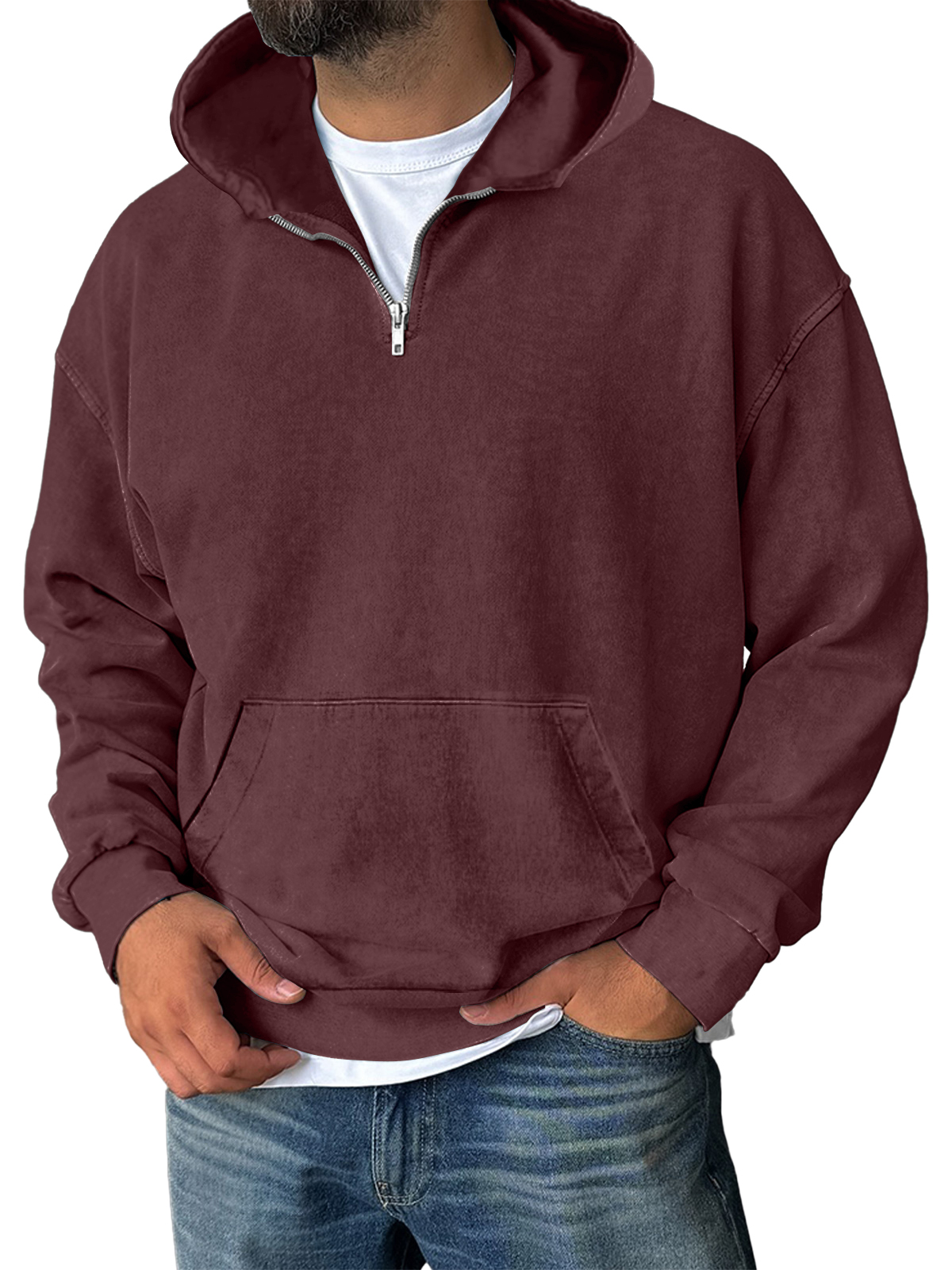 Men's Casual Zipper Pocket Hooded Sweatshirt