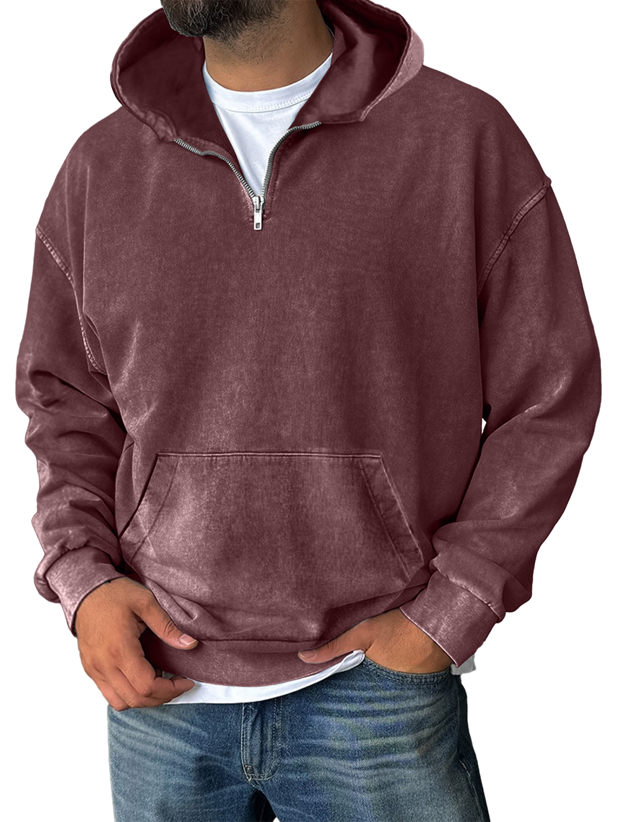 Men's Casual Zipper Pocket Hooded Sweatshirt