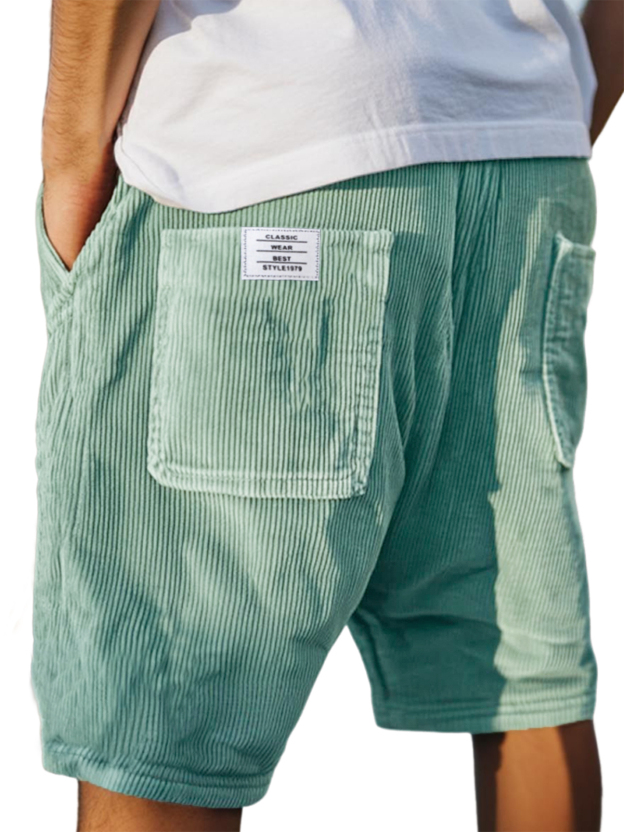 Men's Stylish Multi-pocket Vintage Corduroy Simple Embroidered Logo Casual Loose Shorts