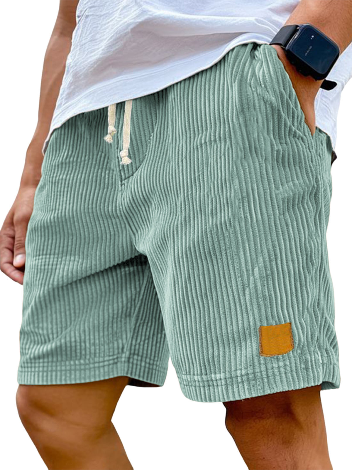 Men's Vintage Embroidered Logo Corduroy Stylish Lace-up Casual Shorts