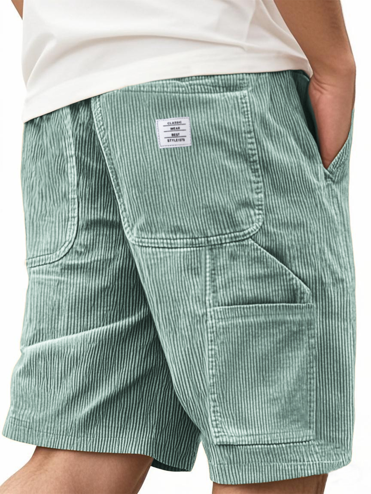Men's Cargo Practical Multi-Pocket Corduroy With Embroidered Logo Stylish Loose Everyday Shorts