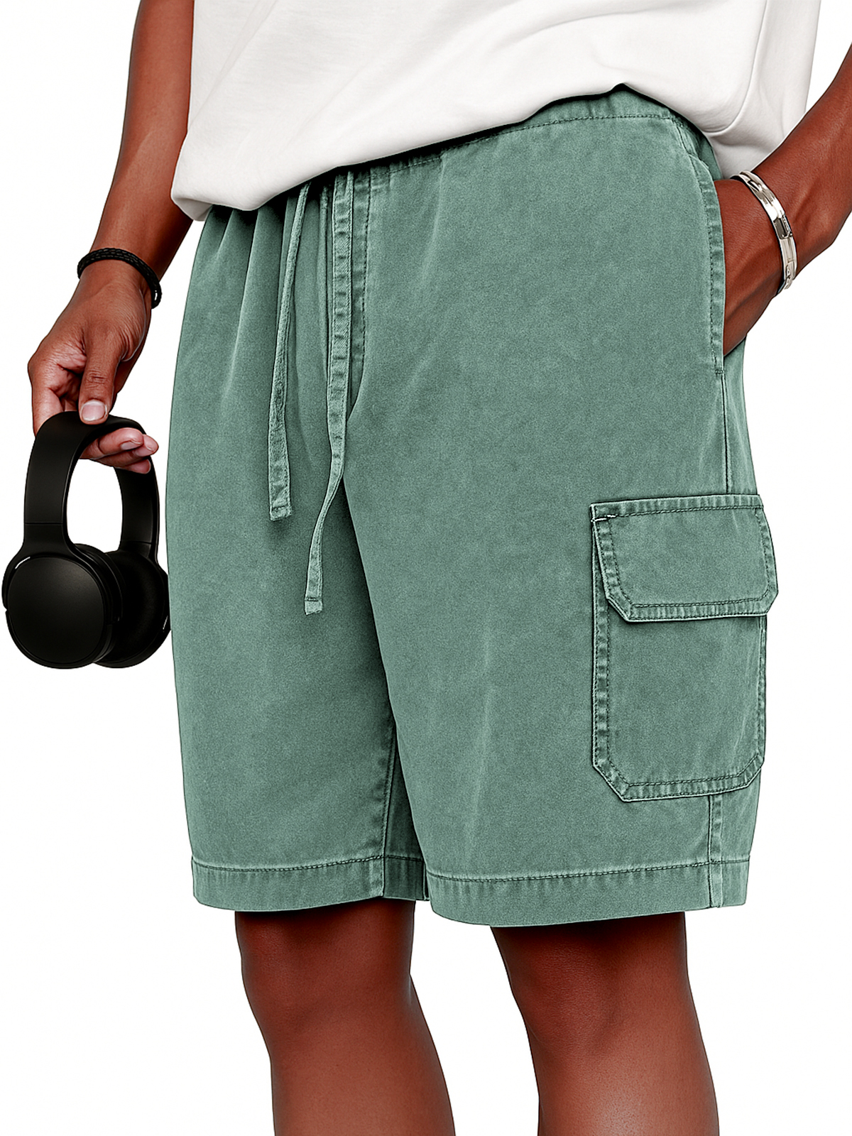 Men's Stylish Vintage Dyed Cargo Lace Up Practical Pockets Casual  Shorts