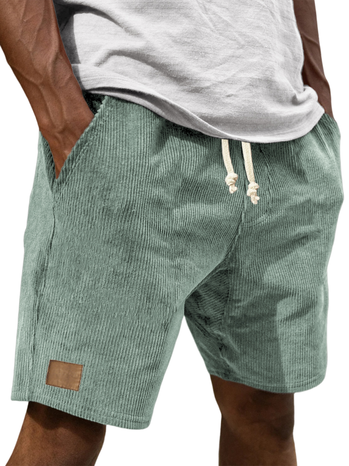 Men's Vintage Embroidered Logo Corduroy Stylish And Loose Casual Everyday Lace-Up Shorts