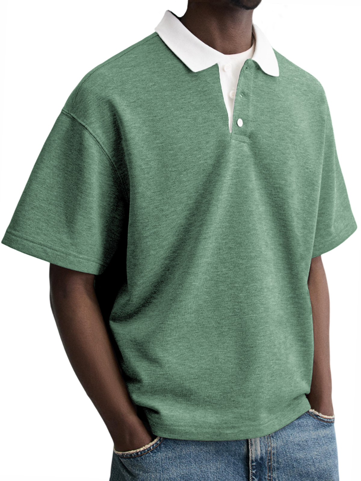 Men's Contrast Collar Everyday Piqué Cotton Casual Button-down Lapel Short-sleeved POLO Shirt