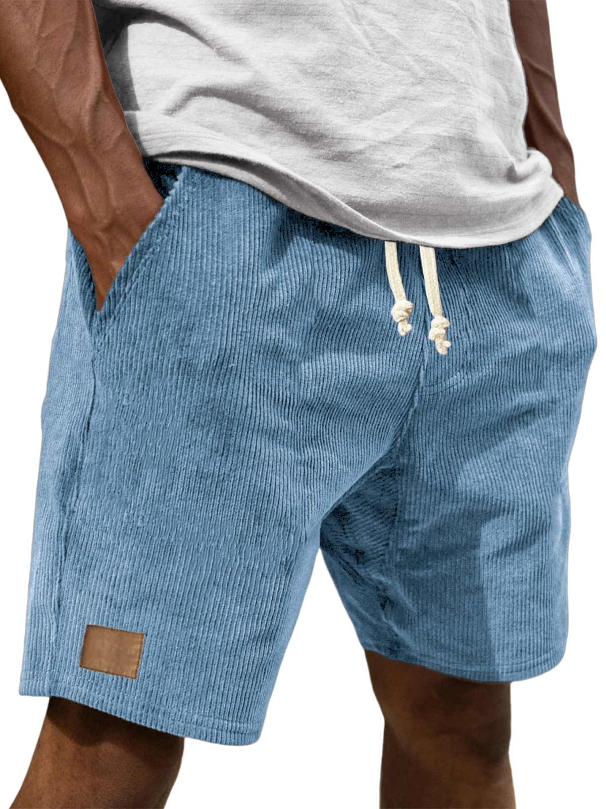 Men's Vintage Embroidered Logo Corduroy Stylish And Loose Casual Everyday Lace-Up Shorts