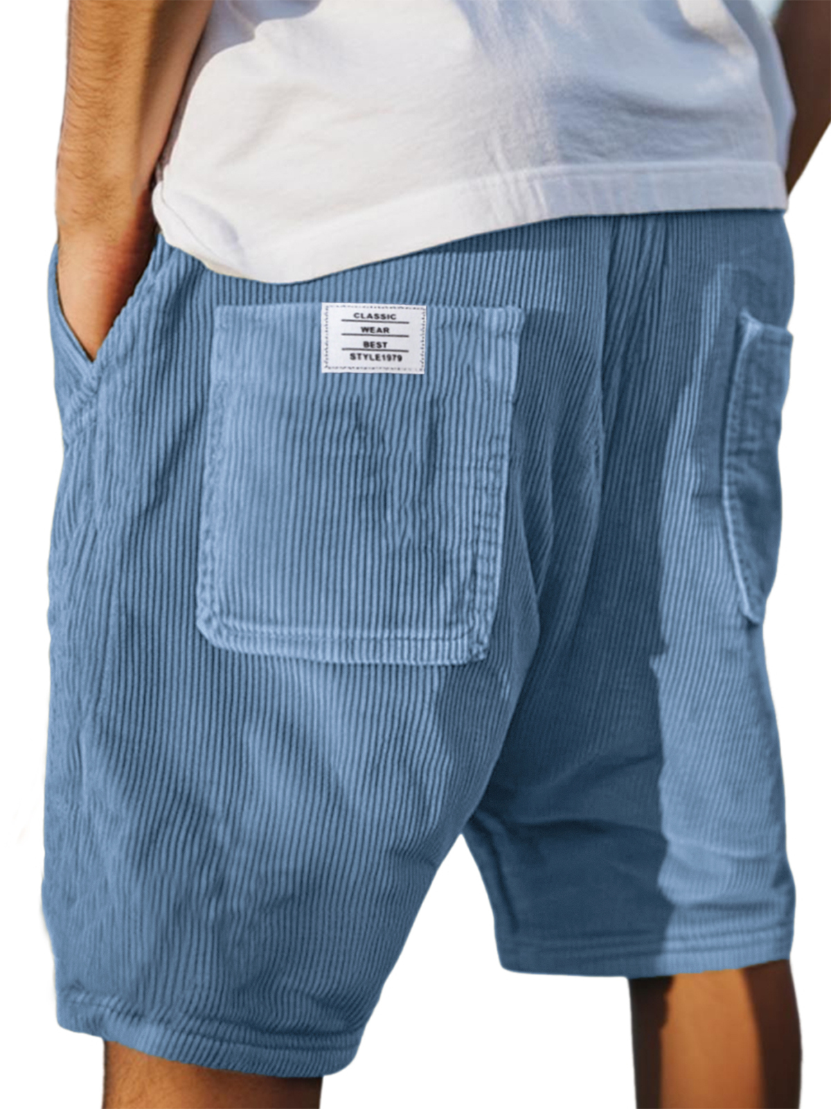 Men's Stylish Multi-pocket Vintage Corduroy Simple Embroidered Logo Casual Loose Shorts