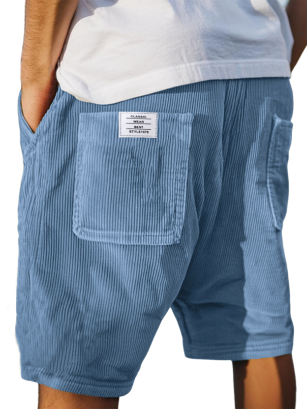 Men's Stylish Multi-pocket Vintage Corduroy Simple Embroidered Logo Casual Loose Shorts