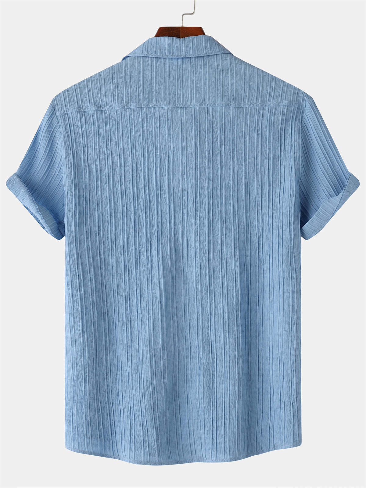 Men's Striped Texture Cotton And Linen Simple Casual Pocket Short-sleeved Shirt