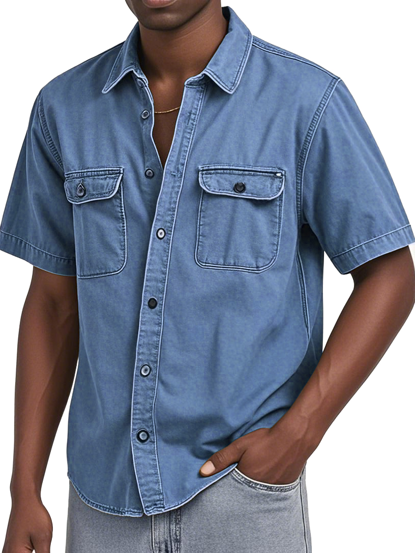 Men's Double Pocket Workwear Casual Short-sleeved Shirt