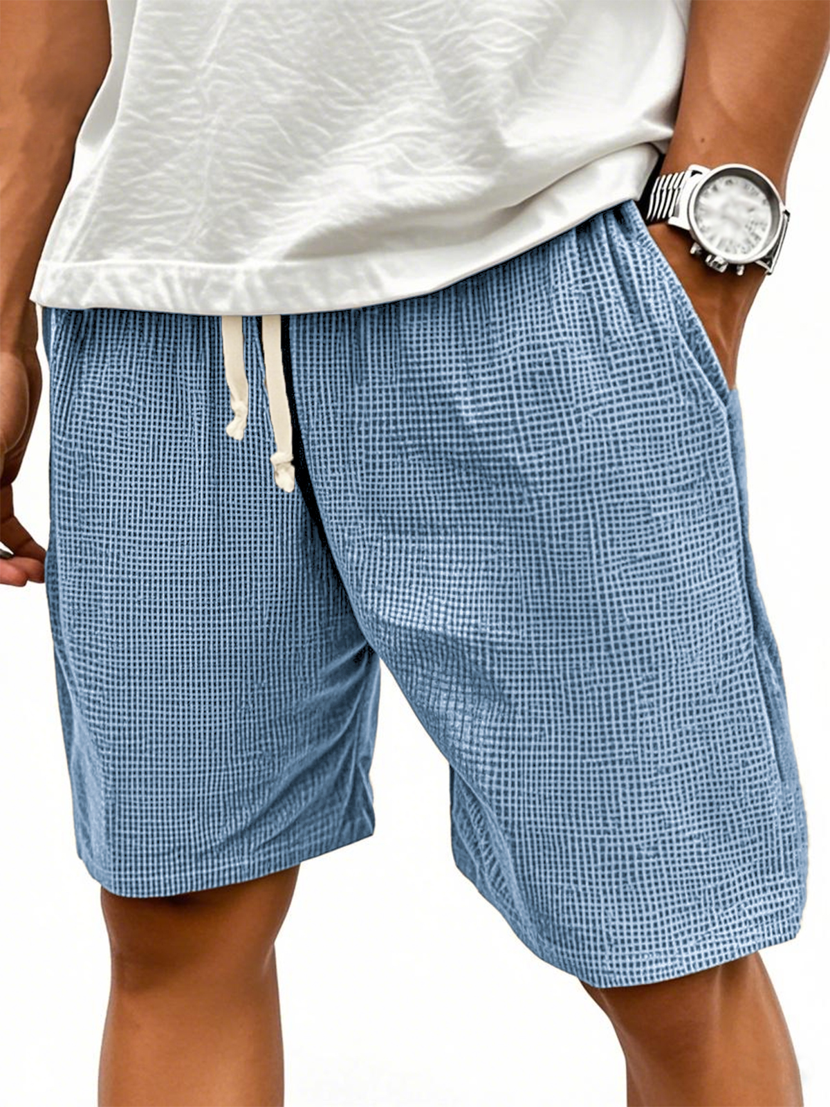 Men's Comfortable Waffle Texture Lace-up Stylish Casual Loose Shorts