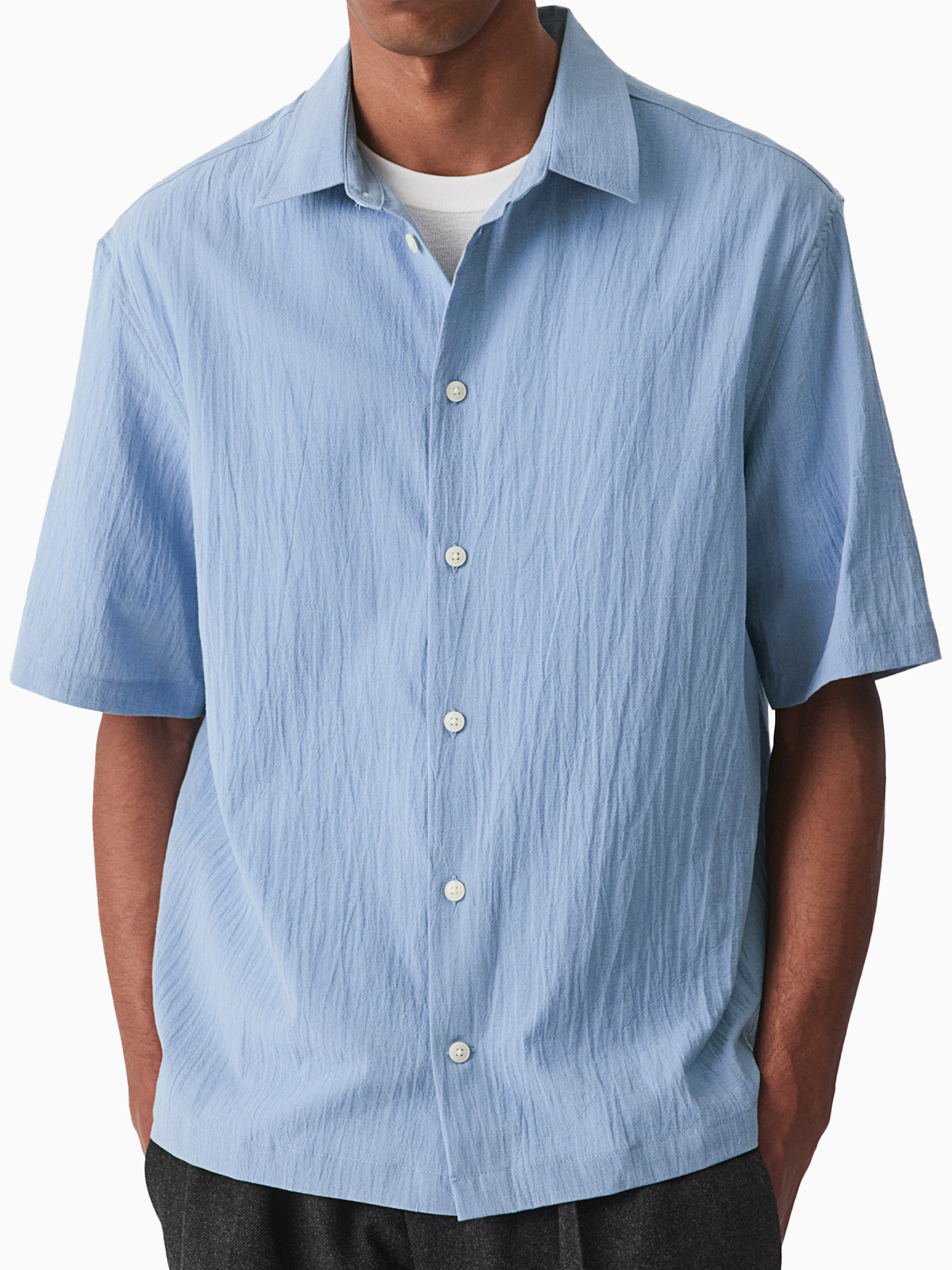 Men's Comfortable Pleated Casual Short-sleeved Basic Shirt
