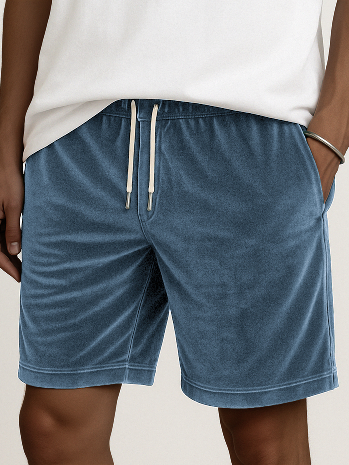 Men's Stylish Velvet Lace-Up Comfort Casual Elastic Waist Stretch Shorts