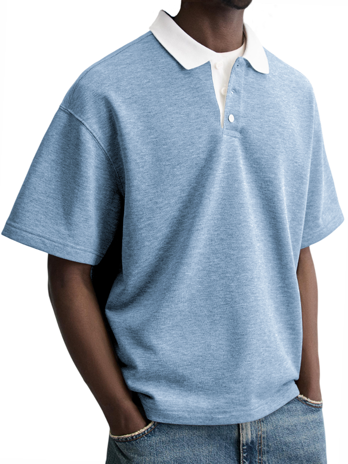 Men's Contrast Collar Everyday Piqué Cotton Casual Button-down Lapel Short-sleeved POLO Shirt