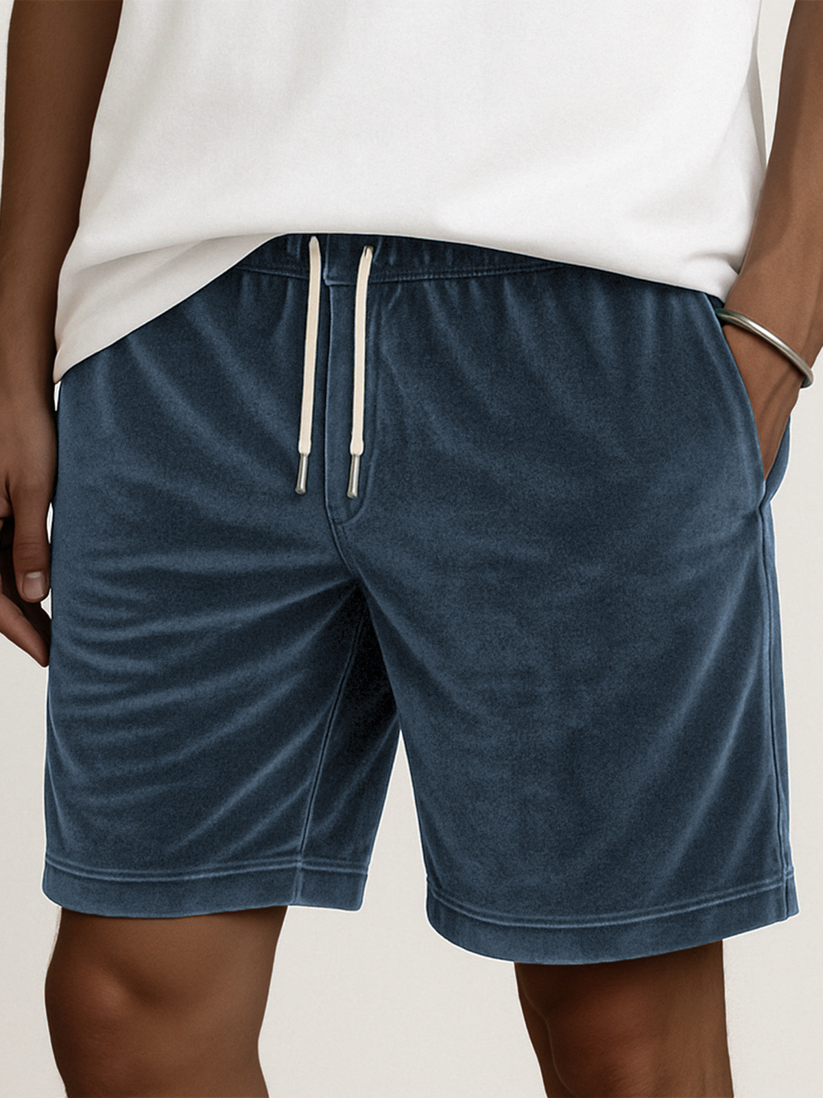 Men's Stylish Velvet Lace-Up Comfort Casual Elastic Waist Stretch Shorts