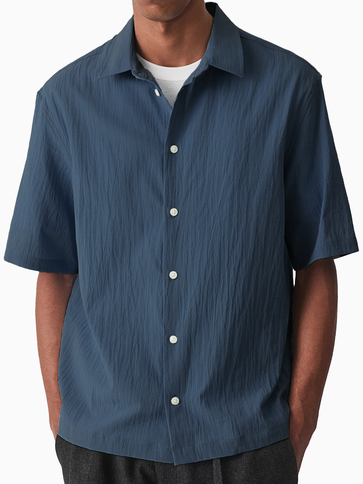 Men's Comfortable Pleated Casual Short-sleeved Basic Shirt
