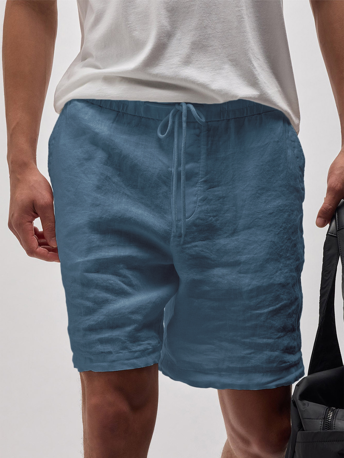 Men's Linen Comfort Lace-Up Elastic Waist Everyday Casual Shorts with Side Pockets
