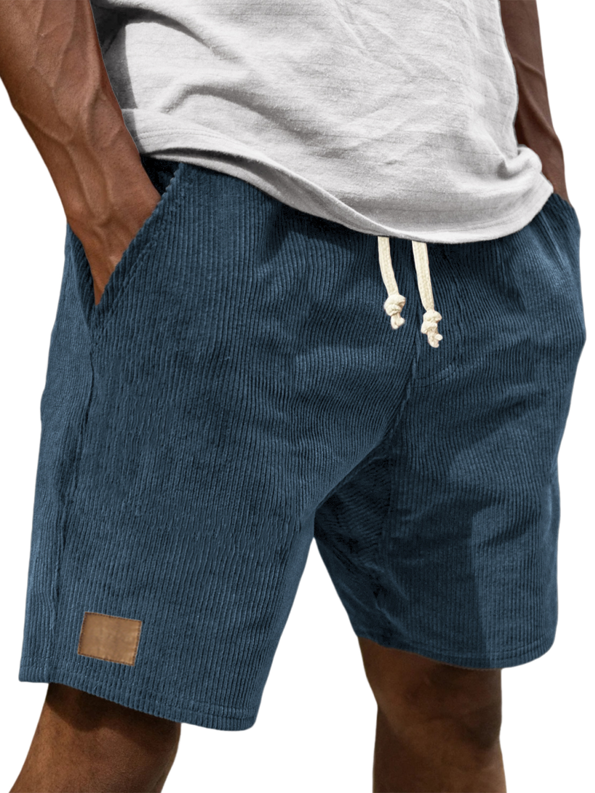 Men's Vintage Embroidered Logo Corduroy Stylish And Loose Casual Everyday Lace-Up Shorts