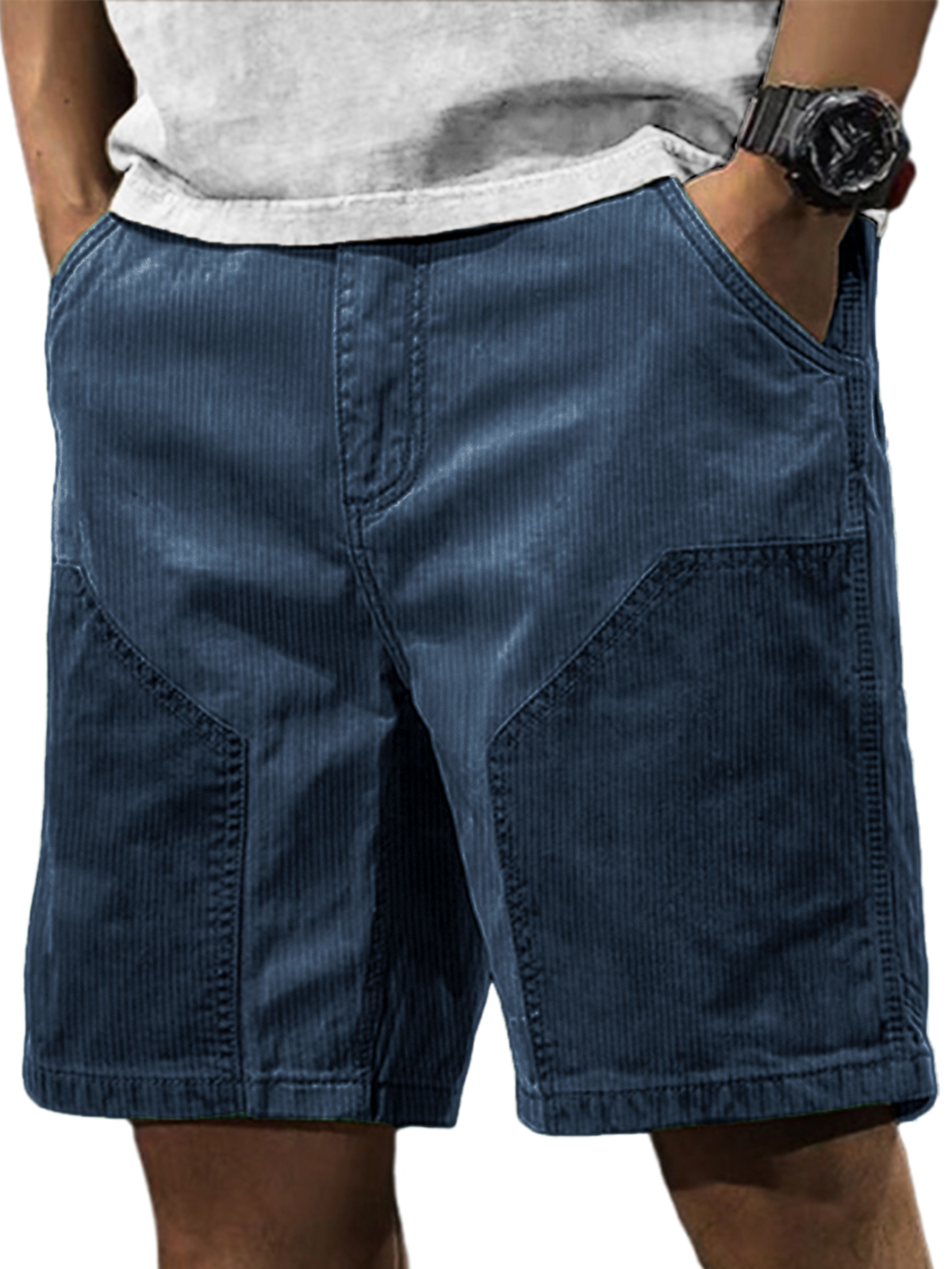 Men's Stylish Retro Corduroy Contrasting Casual Loose Cargo Shorts